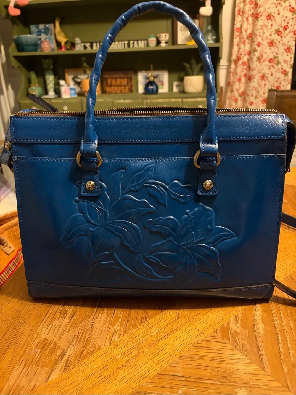 Patricia Nash Blue Floral Embossed Leather Satchel - Women Bags